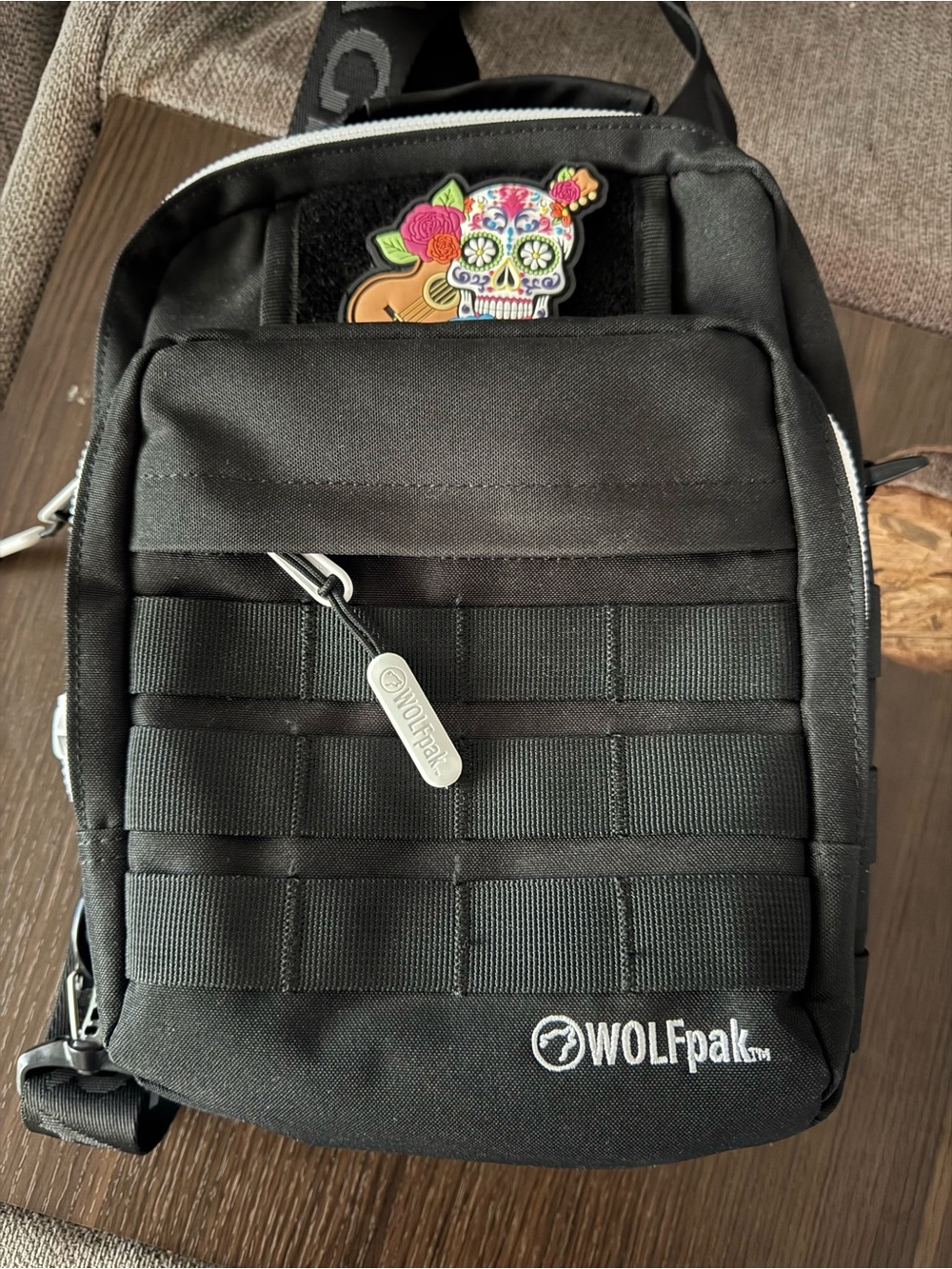 WOLF Black Compact Tactical Messenger Sling Bag with Webbing